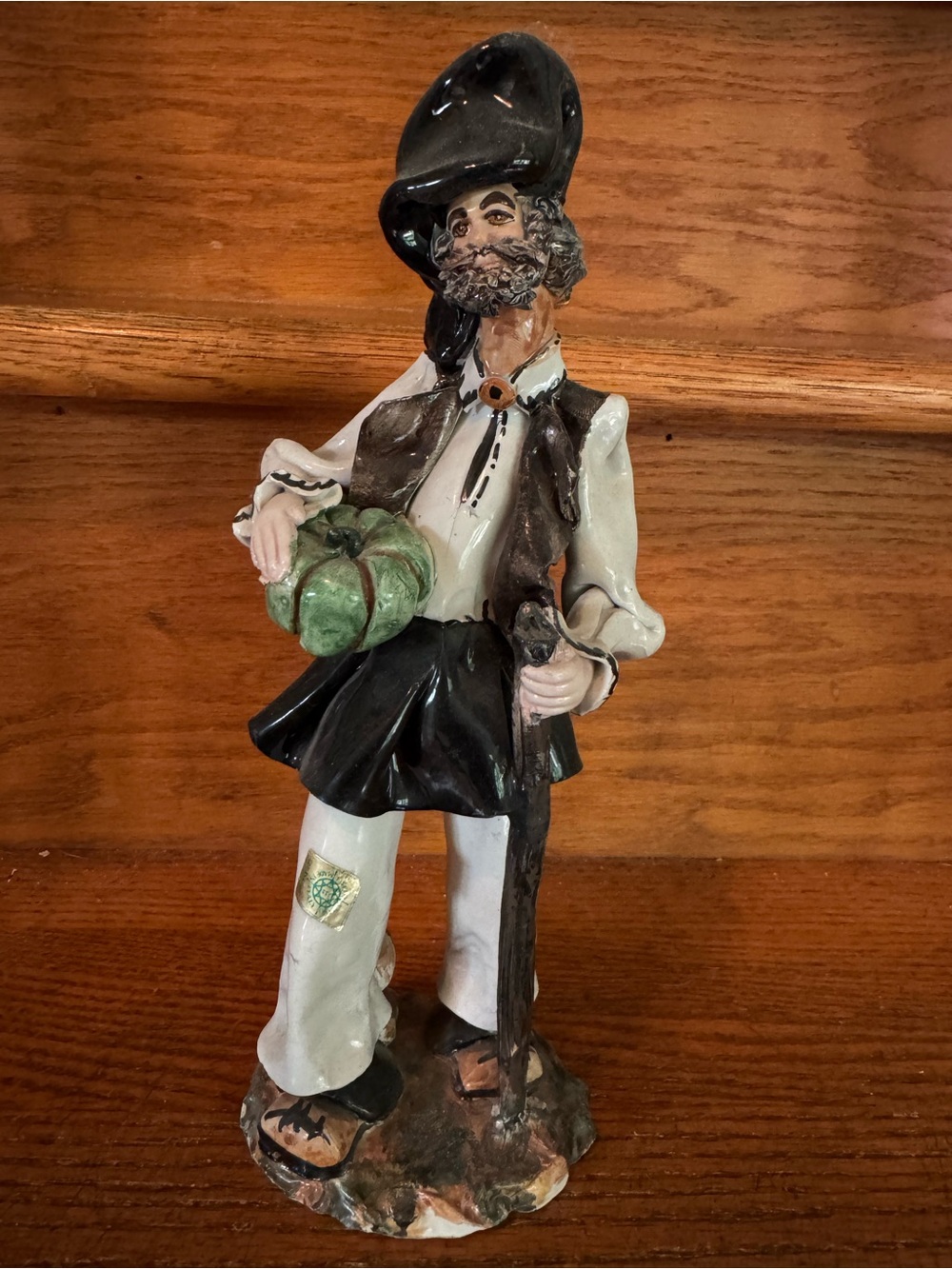 Cerasarda Hand-Painted Black & White Ceramic Figurine with Green Accent -VINTAGE